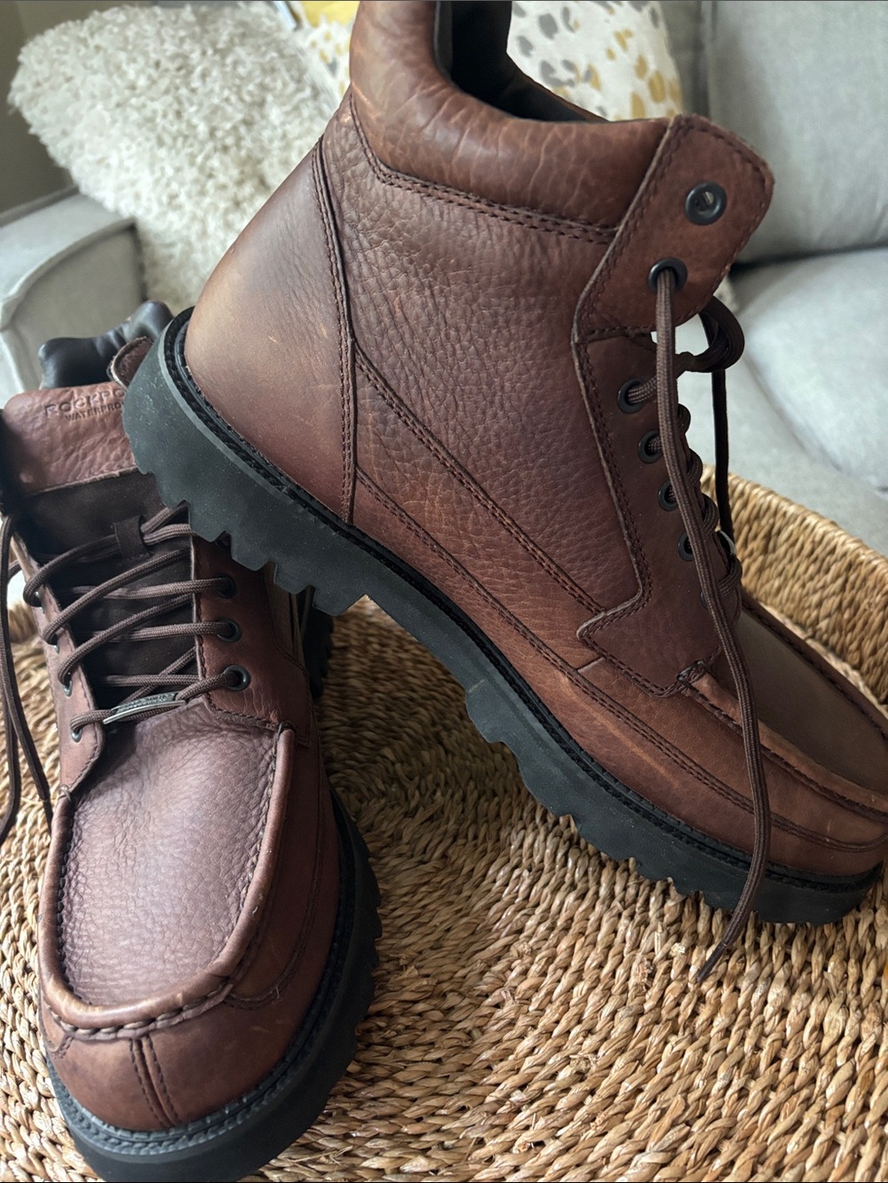 Rockport Men's Dark Brown Leather Lace-Up Moc Toe Boots